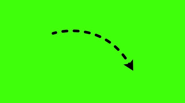 Doodle curved arrow animation on green screen 4K