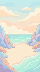 Calm sunset over beach cove 2d background art peaceful nature scene