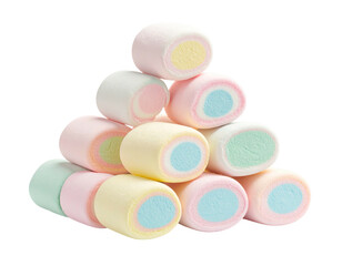 Swirled pastel marshmallows stacked in a pyramid shape