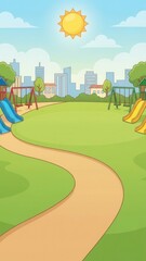 Playful city park 2d background kids activities sunny day environment