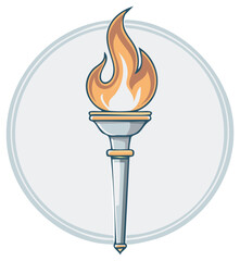 Illustration of a flaming torch with a circular border, symbolizing achievement and victory