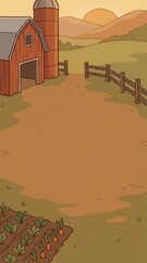 Farmyard scene at sunset 2d background nature content peaceful environment