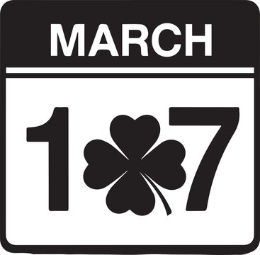 March 17th calendar page with four leaf clover for saint patrick s day