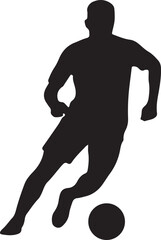 Dramatic black silhouette of a soccer player in action, running with the ball. © Tonni 