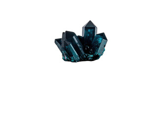 Teal crystal cluster against a stark black background