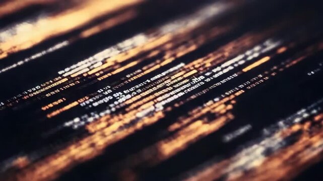 Glowing code lines dark surface abstract blur glow digital technology creating dynamic motion
