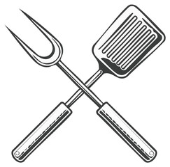 Crossed Barbecue Spatula and Fork Sketch Ready for Grilling Outdoors Delicious Cookout with Friends and Family