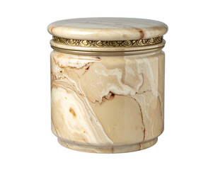 Marble jar with lid, gold trim, brown veins
