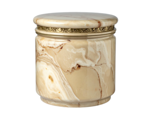 Marble jar with lid, gold trim, brown veins