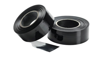 Two rolls of black tape, one unraveling