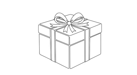 Obraz premium Outline Drawing of a Gift Box with Ribbon and Bow