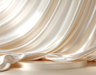 A luxurious podium made of draped silk satin fabric in champagne gold color 