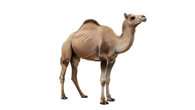 Full-Body Dromedary Camel Standing Profile Isolated on Pure White Background &ndash; Desert Animal, Arabian Icon, and Symbol of Endurance in High-Quality Studio Cutout.