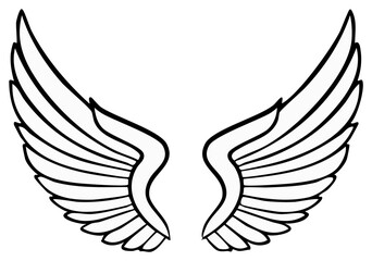 Fototapeta premium Pair of elegant stylized angel wings illustration in black lines