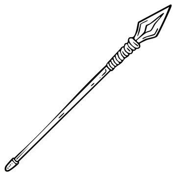 Hand drawn spear in black and white. A medieval or tribal weapon vector illustration
