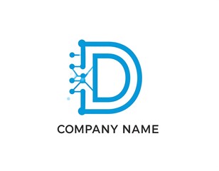 A blue "D" incorporating a network design