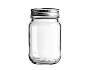 Glass jar, metal lid, glossy surface, clear container