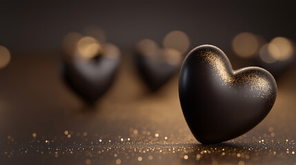 黒と金がきらめくハートのラグジュアリーバレンタイン背景