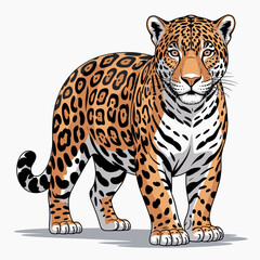 Obraz premium The image showcases a majestic jaguar with its distinctive coat filled with intricate patterns, emphasizing its strength and beauty in the wild.