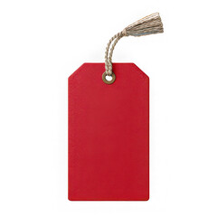 Red tag with textured surface and gold string, isolated on transparency background, perfect for gift, sale, or price labeling, creating festive and elegant impression