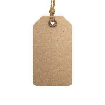 Rectangular tag torn paper isolated brown textured blank label string vertical rough paper background create rustic and simple look for crafts or gift wrapping