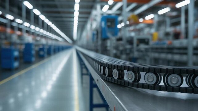 Conveyor chain factory conveyor assembly line industrial manufacturing plant with conveyor belt