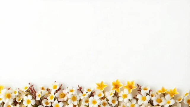 White yellow flower petal spring border with delicate soft petals and gentle cheerful mood