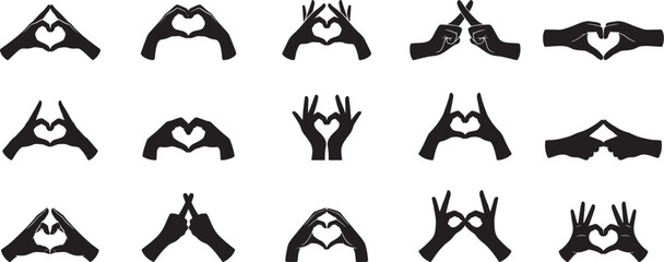 Fototapeta premium Different I love you heart hand sign collection, clean silhouette, simple graphic collection, Vector illustration.