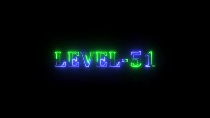Level -51 blue and green neon bright text font colorful motion animation. Ideal for futuristic game intros animation. Neon level 51 up sing on black background. - Powered by Adobe
