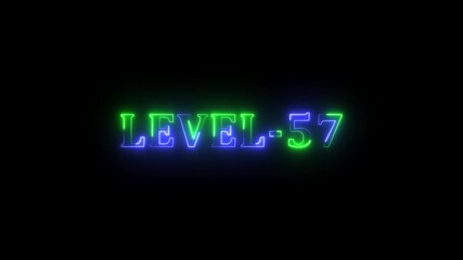 Level -57 blue and green neon bright text font colorful motion animation. Ideal for futuristic game intros animation. Neon level 57 up sing on black background. - Powered by Adobe