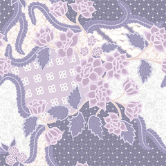 Fototapeta premium Elegant Floral Batik Inspired Seamless Textile Pattern