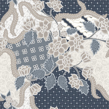 Elegant Floral Batik Inspired Seamless Textile Pattern