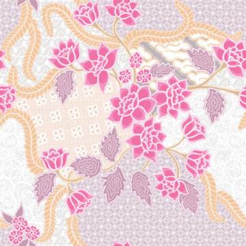 Elegant Floral Batik Inspired Seamless Textile Pattern