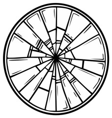 Abstract circular pattern of shapes with internal linework, geometrical design with repeating elements