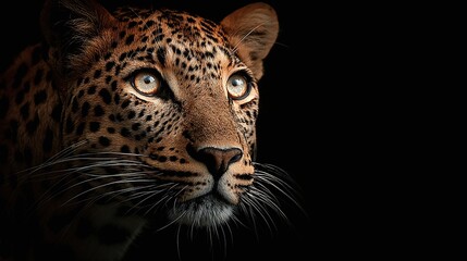 Naklejka premium Stunning Leopard Close-Up with Intense Eyes, Dramatic Night Silhouette