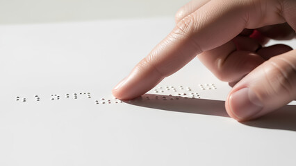 Close-up of a finger tracing Braille dots on paper, symbolizing tactile reading, accessibility, inclusion, education, and empowering communication for visually impaired individuals worldwide daily lea