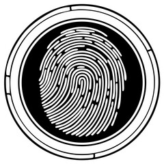 Obraz premium Fingerprint Identification Security Technology in Circular Frame: Biometric Authentication Access Verification Icon