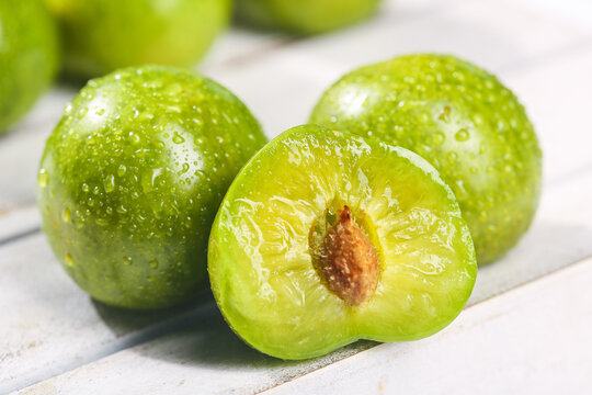 Fresh Green Plums with Pit - Healthy Crisp Fruit