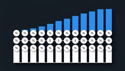 Increasing Financial Growth Visualization with Blue and White Bar Graphs on Dark Background