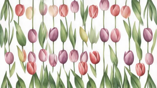Pastel tulip flower border with green leaves and pink accents framing cheerful spring message