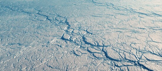 Abstract Topography with Crack Lines in Textured Terrain Pale Blue Surface with Deep Grooves and Shadows Aerial View of a Distorted Landscape
