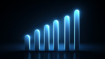 A sequence of rising neon bars forming an upward curve to represent progress, performance and growth metrics.
