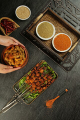 Spicy Meat Kebabs with Flavored Spice Options - Traditional Cooking Setup