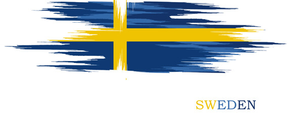 Sweden flag made in brush stroke background. National day of Sweden. Creative Sweden national country flag icon. Abstract painted grunge style brush flag background.