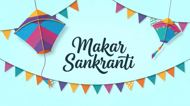 Makar Sankranti Festival Background Kites and Bunting Animation