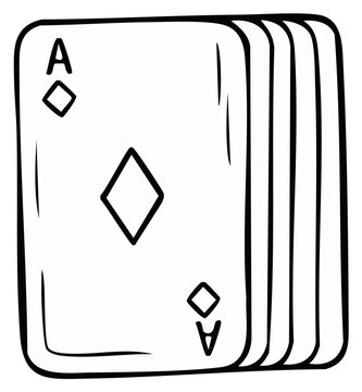 A hand-drawn deck of playing cards featuring the Ace of Diamonds in front for game