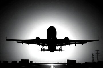 Elegant artistic airplane silhouette suitable for creative stock imagery, captured on a high resolution full frame camera with a 90mm lens, crisp silhouette edges, controlled natural lighting