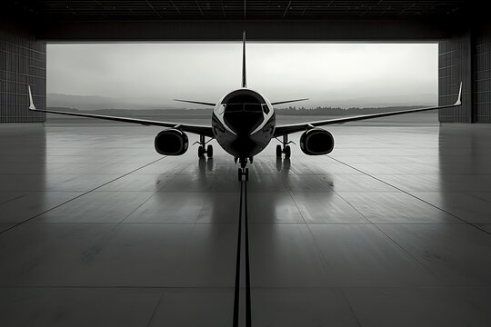 Abstract monochrome airplane silhouette suitable for modern stock use, captured on a high resolution full frame camera with a 90mm lens, crisp silhouette edges, controlled natural lighting