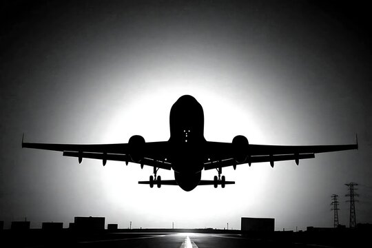 Elegant artistic airplane silhouette suitable for creative stock imagery, captured on a high resolution full frame camera with a 90mm lens, crisp silhouette edges, controlled natural lighting