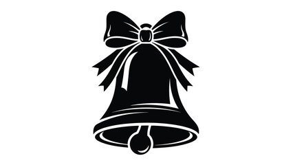 Christmas Bell Silhouette Icon with Ribbon Bow Isolated on White Background